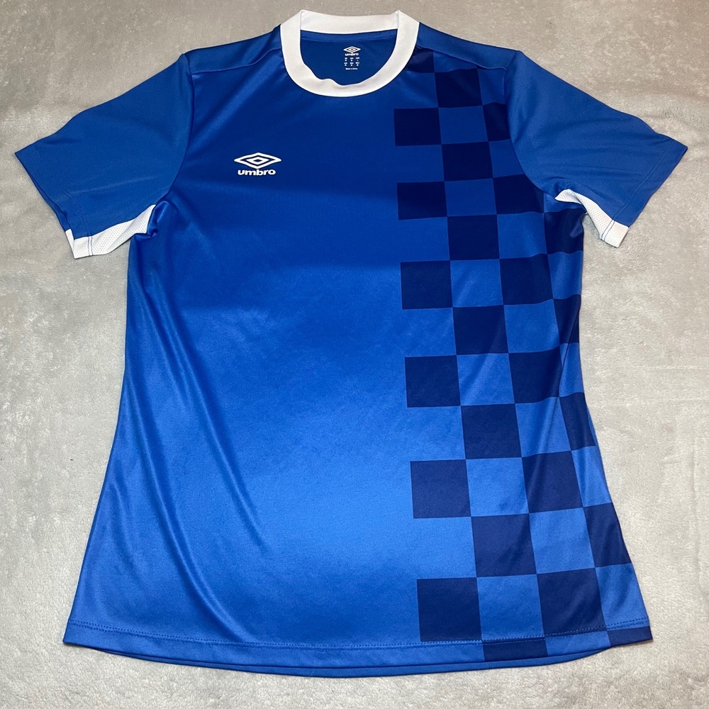 Umbro Jersey Mens Medium Blue Soccer Checkered Short Sleeve Sport Football Shirt